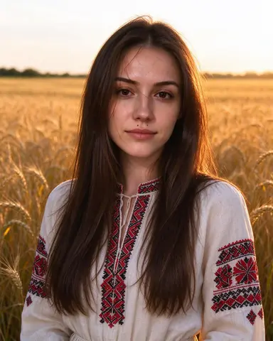 Жінка у вишиванці в пшеничному полі